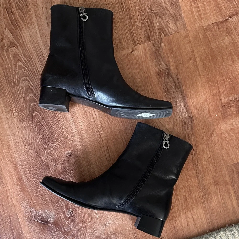 Salvatore Ferragamo Black Leather Ankle Boots - Picture 2 of 5